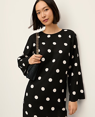 Petite Dotted Linen Blend Shift Dress