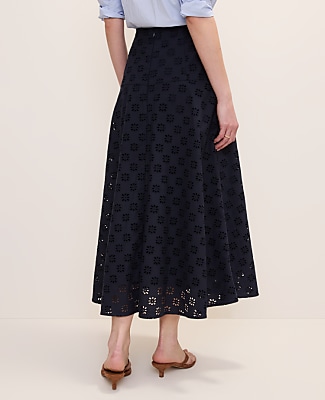 Petite Eyelet Full Midi Skirt
