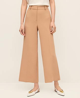 The Petite Wide-Leg Cropped Pant in Fluid Crepe in Textured Crepe