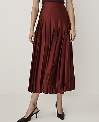 Petite Satin Pleated Midi Skirt