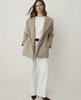 Petite Fringe Wrap Coat