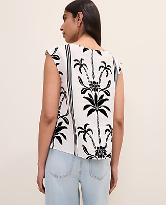 Floral Crew Neck Top in Linen