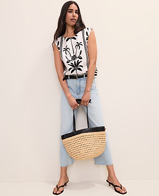 Floral Crew Neck Top in Linen
