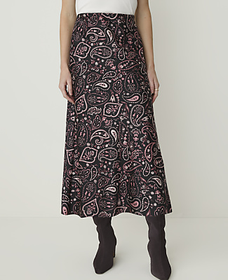 Paisley Midi Slip Skirt in Satin