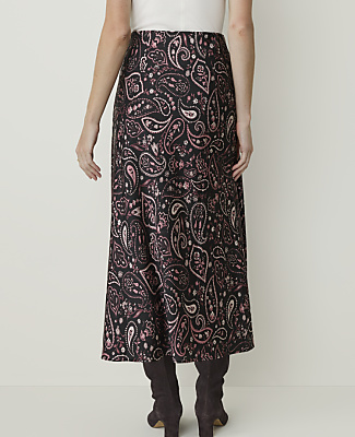 Paisley Midi Slip Skirt in Satin