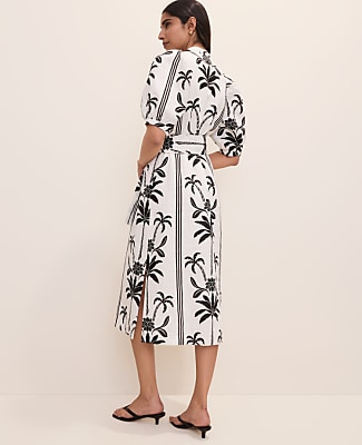 Palm Tree Print Midi Dress in Linen
