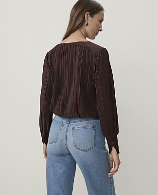 Pleated V-Neck Blouse