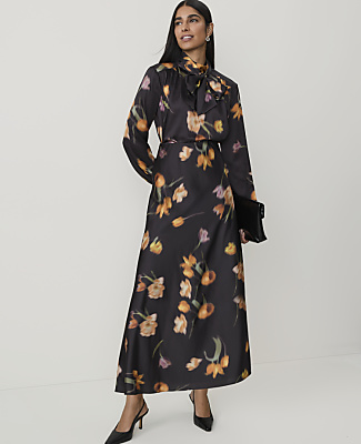 Ann Taylor Floral Bow Blouse Black - Yellow Women's
