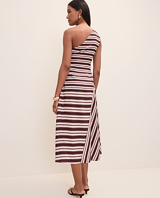 Striped One-Shoulder Midi Dress