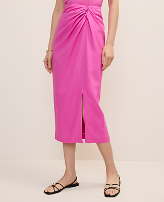 Petite Knotted Pencil Skirt in Linen Blend