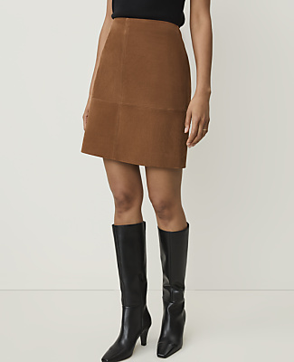 Studio Collection Seamed A-Line Skirt in Genuine Suede