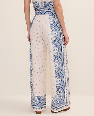 Petite Weekend Easy Wide-Leg Pant in Paisley Linen Blend
