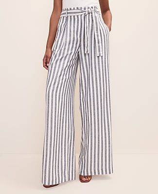 The Striped Paperbag Waist Pant in Linen Blend