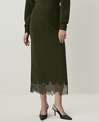 Petite Lace Trim Midi Skirt