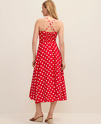 Polka Dot Midi Dress in Linen Blend