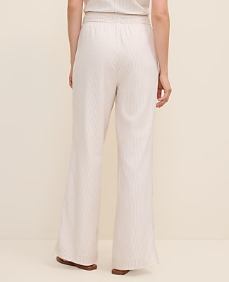 Petite Weekend Striped Easy Fit Wide-Leg Pant in Linen Blend