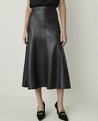 Full Midi Skirt in Faux Leather