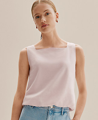 Weekend Bubble Hem Tank Top in Linen Blend