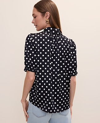 Polka Dot Bow Blouse in Satin