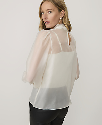 Lace Trim Bow Blouse