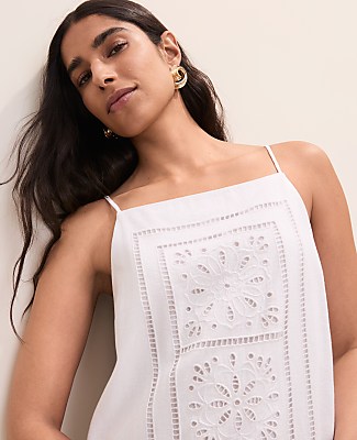 Petite Embroidered Shift Dress in Linen Blend