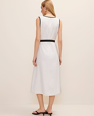 Petite Belted Midi Dress in Linen Blend