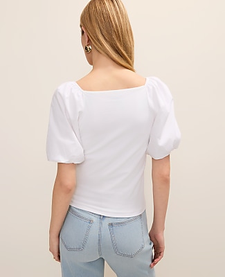 Mixed Media Puff Sleeve Top