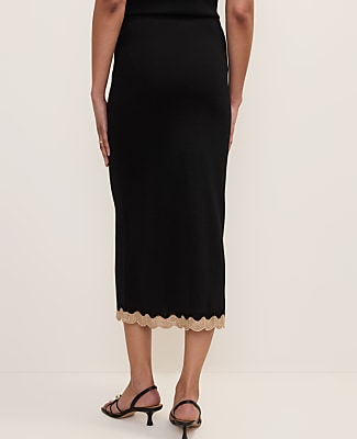 Petite Metallic Trim Sweater Midi Skirt