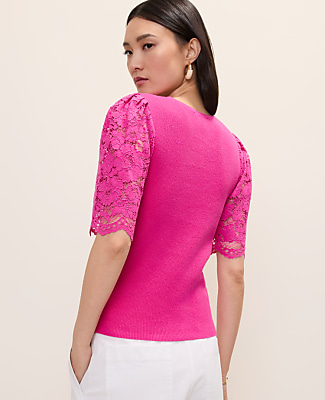 Petite Lace Trimmed Sweater Top