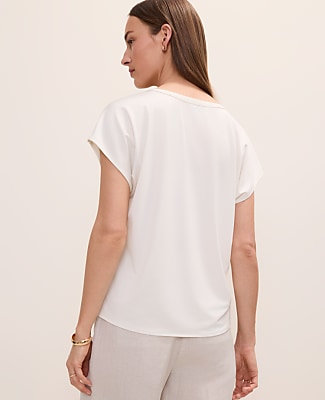 Petite Lace Trim Mixed Media Top