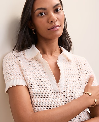 Petite Weekend Texture Stitch Polo Sweater