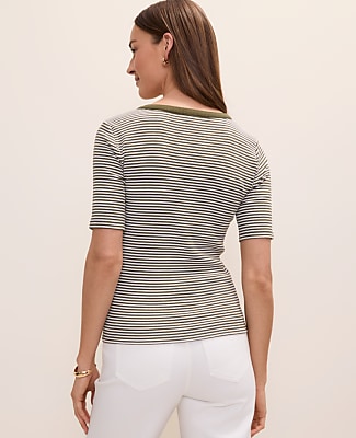 Petite Contrast Trim Henley Top