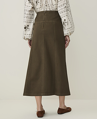 Petite Weekend Drop Waist Midi Skirt in Denim