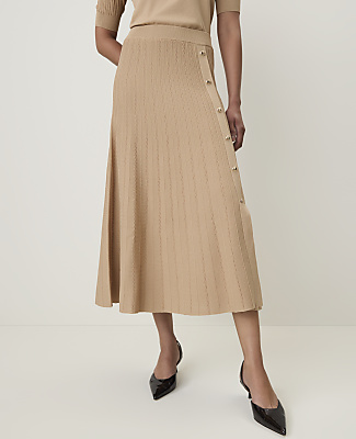 Petite Pleated Button Midi Skirt