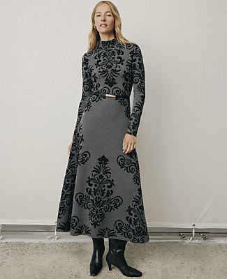 Paisley Jacquard Midi Sweater Dress