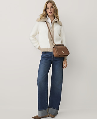 Petite Weekend Ribbed Bomber Sweater Jacket