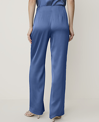 The Petite Side Zip Straight Pant in Satin