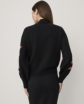 Floral Jacquard Mock Neck Sweater