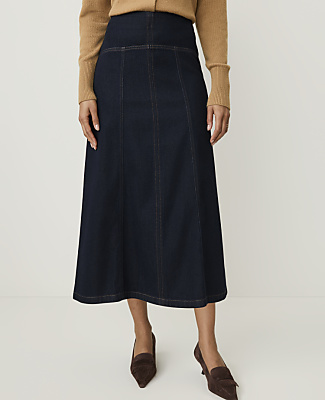 Drop Waist Midi Skirt in Denim