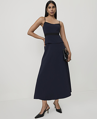Ann Taylor Petite Peplum Flare Midi Dress In Night Sky