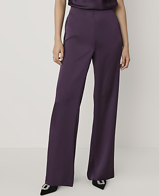 The Petite Side-Zip Straight Pant in Satin
