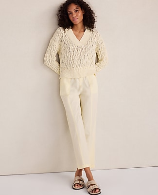 Haven Well Within Slubby Cotton Linen V-Neck Sweater