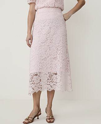 Petite Scalloped Trim Lace Midi Skirt