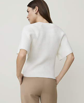 Petite Ribbed Crew Neck Cardigan