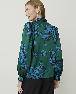 Paisley Blouson Sleeve Blouse in Satin