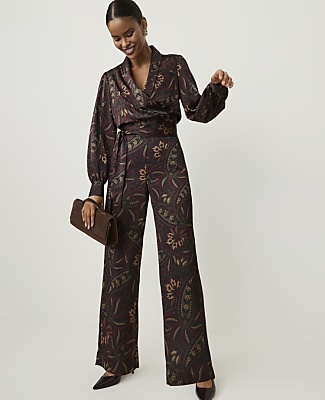 The Petite Paisley Side Zip Pant in Satin