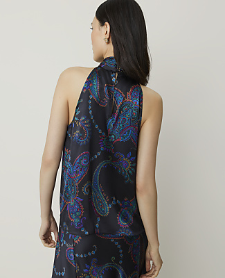 Studio Paisley Bow Halter Top in Silk