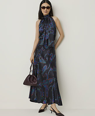 Studio Paisley Bow Halter Top in Silk