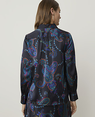 Studio Paisley Shirred Shirt in Silk