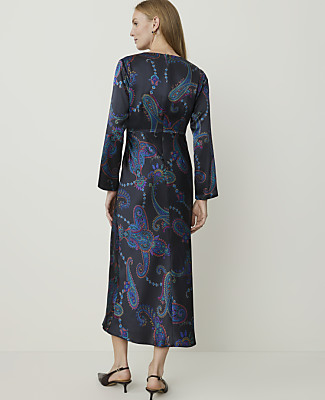 Studio Collection Paisley Tie Neck Midi Dress in Silk